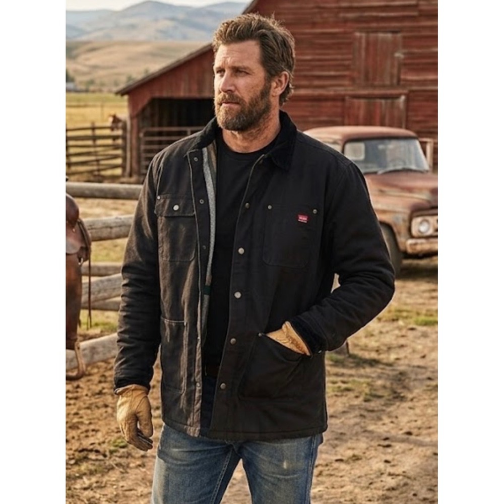 Wrangler Workwear Mens Black Canvas‎ Coat Blanket Lined Jacket Ranch Large L